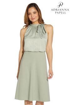 Adrianna Papell Green Satin Crepe Halter Bias Dress (776123) | $262