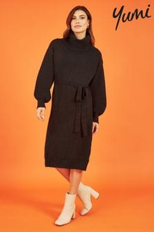 Черный - Платье-джемпер с высоким воротом и поясом Yumi (776151) | €32