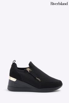 River Island Black Girls Drenched Wedge Trainers (776377) | HK$257