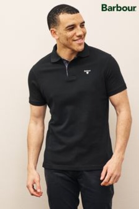 Barbour® Black Tartan Pique Polo Shirt (776520) | AED350