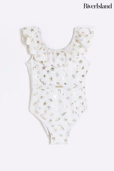 River Island Girls Foiled Frill Swimsuit