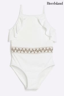 River Island White Girls Zig Zag Elastic Swimsuit (776865) | $40 - $48