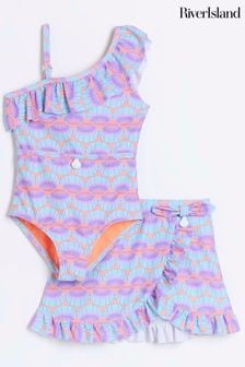 River Island Pink Girls Shell Print Swimsuit Set (776879) | €39