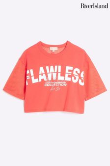 River Island Mädchen Ri Active T-Shirt mit Netzstoff hinten, Korallenrot (776898) | 22 €
