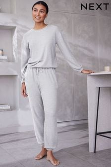 Sivá - Mäkké vafľové pyžamo s dlhými rukávmi (776933) | €32