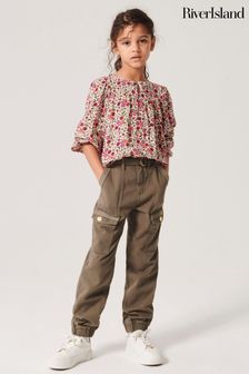 River Island Green Girls Herringbone Belted Cargo Trousers (777190) | NT$930