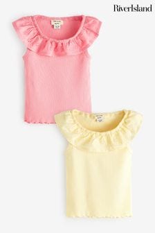 River Island Pink Mini Girls Vests 2 Pack (777199) | OMR7
