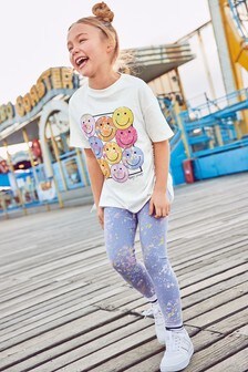 סט חולצת טי וטייץ עם פרצוץ סמיילי  (גילאי 3 עד 16)