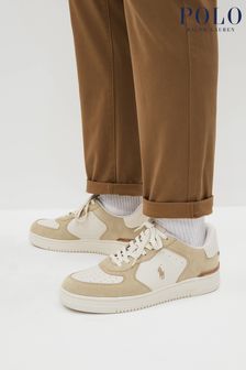 Polo Ralph Lauren White And Beige Masters Court Leather Suede Trainers (777427) | €101