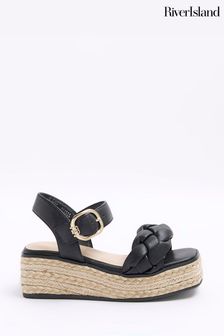 River Island Black Girls Woven Plait Wedge (777511) | AED142