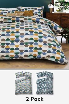 2 Pack Blue/Green Retro Circle Reversible Duvet Cover and Pillowcase Set (777519) | ￥3,710 - ￥9,270