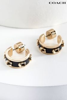 COACH Gold Tone Signature Enamel Hoops Earrings (777554) | 478 SAR