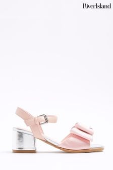 River Island Pink Girls Satin Bow Heeled Sandals (777564) | HK$288
