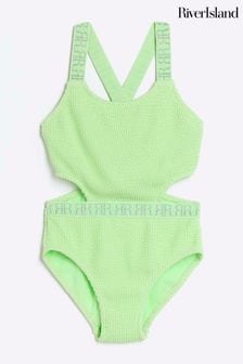 River Island Green Girls Textured Elastic Swimsuit (777629) | 79 QAR - 99 QAR