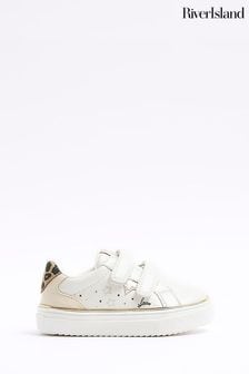 River Island White Chrome Girls Graffiti Leopard Trainers (777635) | €31