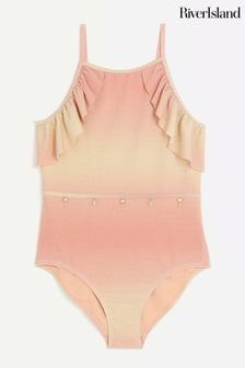 River Island Orange Girls Ombre Glitter Swimsuit (777690) | kr260