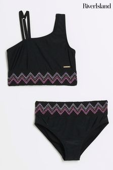 River Island Black Girls Zig Zag Elastic Bikini (777762) | $33 - $38