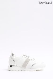 River Island White Girls Diamonte Trainers (777792) | 197 SAR