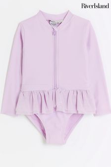 River Island Purple Mini Girls Butterfly Peplum Swimsuit (777824) | $32