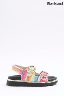 River Island Natural Girls Colour Rainbow Raffia Sandals (778039) | $46