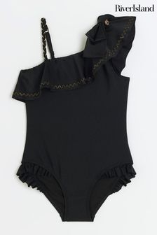 River Island Black Girls One Shoulder Bow Swimsuit (778141) | $31 - $38