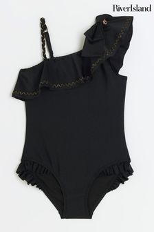 River Island Black Girls One Shoulder Bow Swimsuit (778141) | 89 QAR - 109 QAR