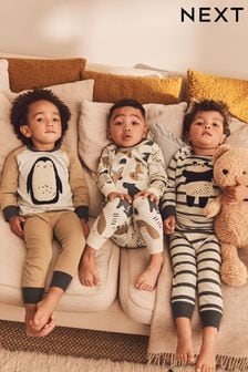 Neutral/Black Animal Snuggle Pyjamas 3 Pack (9mths-10yrs) (778539) | 14,570 Ft - 17,690 Ft