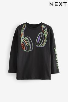 Black Headphones Long Sleeve Graphic T-Shirt (3-16yrs) (779484) | OMR4 - OMR7