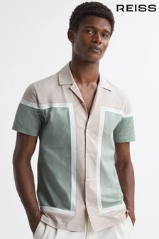 Reiss Sage Multi Noble Mercerised Colourblock Cuban Collar Shirt (779571) | ₪ 642