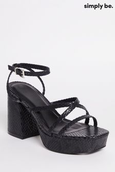 črni sandali s široko peto in platformo s tankimi naramnicami Simply Be Vicky (780363) | €23