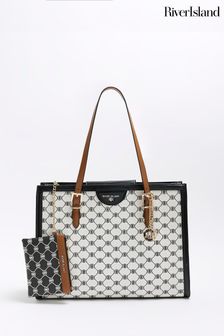 River Island Monogram Pocket Front Tote Bag In Brown for Women