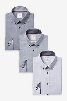 Серый в полоску/клетку - Классический крой, прямые манжеты - Набор из 3 рубашек  (780772) | €59