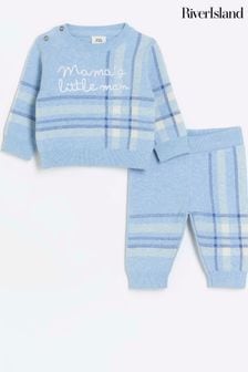 River Island Blue Baby Boys Check Knitted Set (781413) | 124 QAR