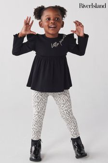 River Island Black Mini Girls Peplum Rib T-Shirt (781478) | SGD 27