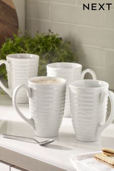 White Set of 4 Latte Mugs Malvern Embossed (781757) | CA$52