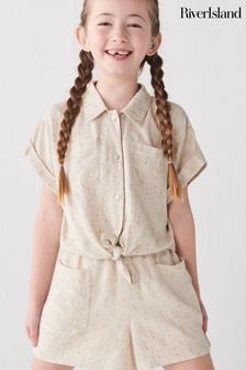 Natural - River Island Girls Tie Front Linen Set (781813) | kr460