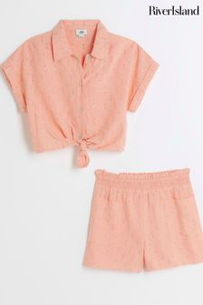 River Island Pink Girls Tie Front Linen Set (781941) | AED142