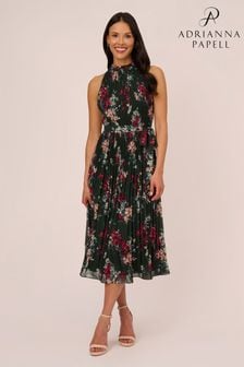 Adrianna Papell Green Floral Pleated Chiffon Dress (782411) | 114 €