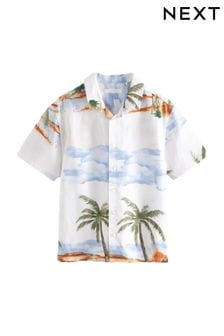 Brown/White Island Scene Short Sleeve Blended Linen Printed Shirt (3-16yrs) (782518) | €19 - €26