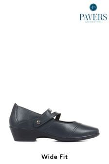 Pavers Navy Wide Fit Leather Mary Jane Shoes With Split Strap (782521) | $72