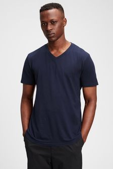 Темно-синий - Хлопковая футболка с V-образным вырезом Gap (782747) | €13