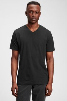 Negru - Gap Cotton Classic V Neck Short Sleeve T-shirt (782764) | 60 LEI
