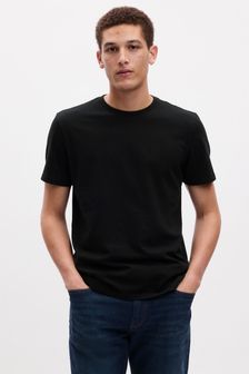 Черный - Классическая хлопковая футболка с короткими рукавами и круглым вырезом Gap (782807) | €13