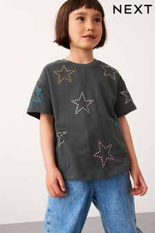 Charcoal Grey Rhinestone Star T-Shirt (3-16yrs) (7828D2) | €7 - €11