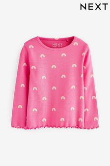 Bright Pink Rainbow Cotton Rich Long Sleeve Rib T-Shirt (3mths-7yrs) (783178) | $9 - $12