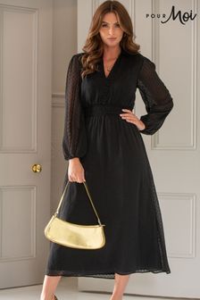 أسود - فستان قميص شيفون ماكسي بكم طويل Willow من Pour Moi (783269) | 351 ر.س