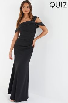 Quiz Black Scuba Crepe Maxi Dress With Satin Asymmetric Shoulder Detail (783812) | $102