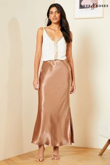 Love & Roses Rust Brown Satin Midaxi Skirt (783856) | AED200