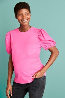 Maternity Fabric Mix Puff Sleeve T-Shirt