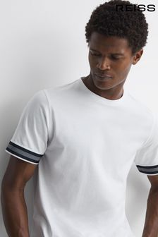 Reiss White Dune Mercerised Cotton Striped T-Shirt (784169) | 426 QAR